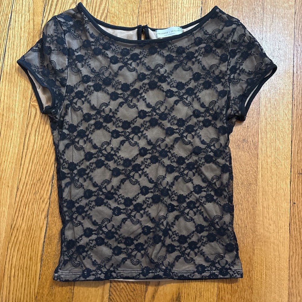 Sheer Black Lace Short-Sleeve Tee